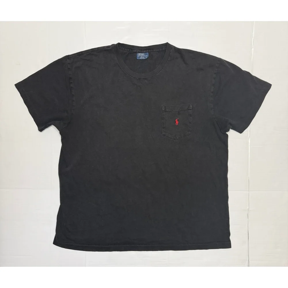 Polo Ralph Lauren‎ Mens Large Black Pocket T-Shirt Single Stitch Short Sleeve L